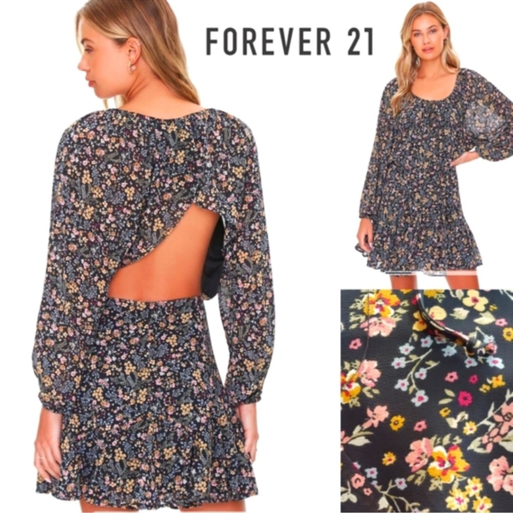 Forever 21 Black Floral Long Sleeve Dress